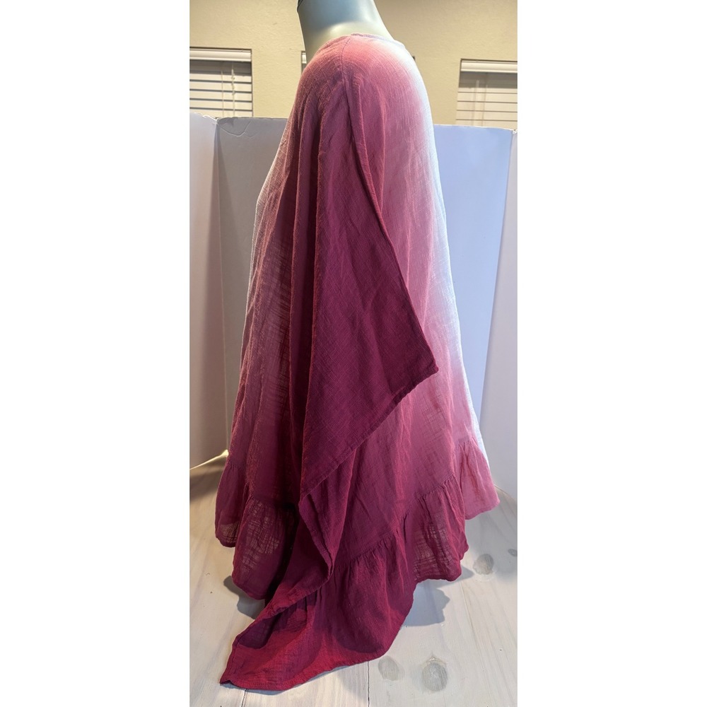 Lane Bryant Womens Plus 14/16 Cotton Ombre Gauze Poncho Top Ruffle Hem Burgundy - Picture 8 of 11